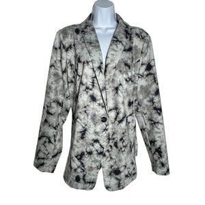 LOGO LORI GOLDSTEIN Gray Blazer Julia Tie Dye Jacket Ponte Knit Gray Size XL